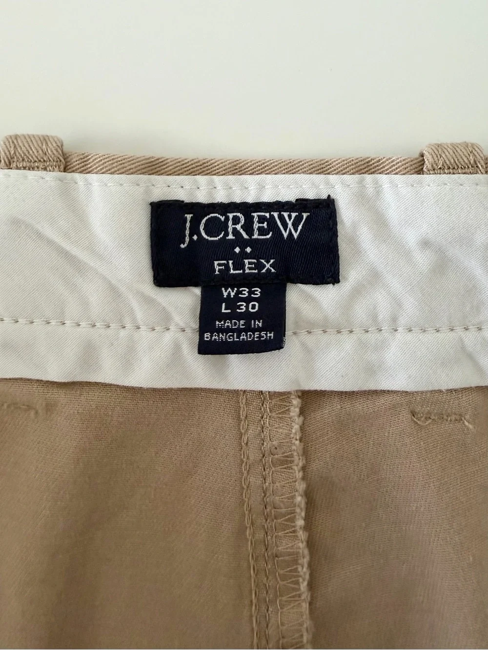 J.CREW Flex Chino Pants Mens 33x30 Beige Tan Straight Fit Stretch Old Money